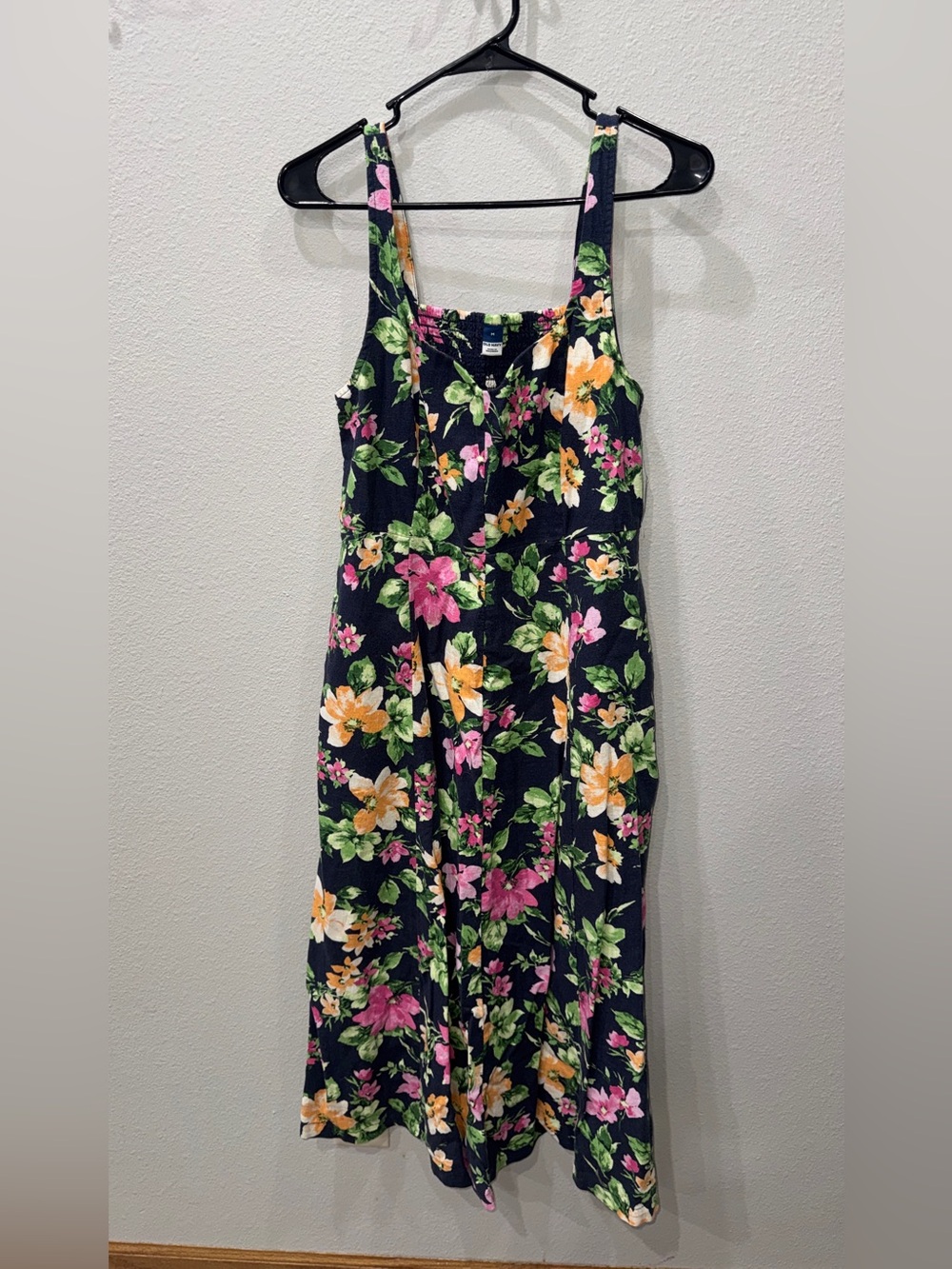 Navy Floral Sundress with Pink & Yellow Blooms